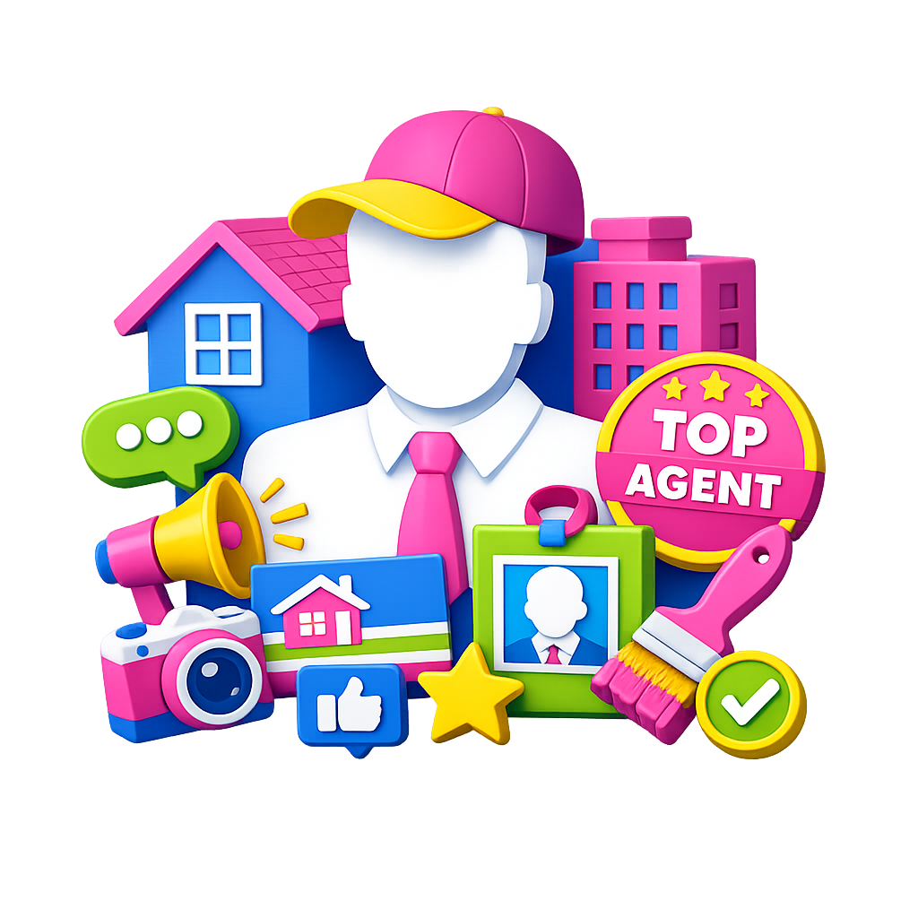 Colourful real estate agent branding illustration