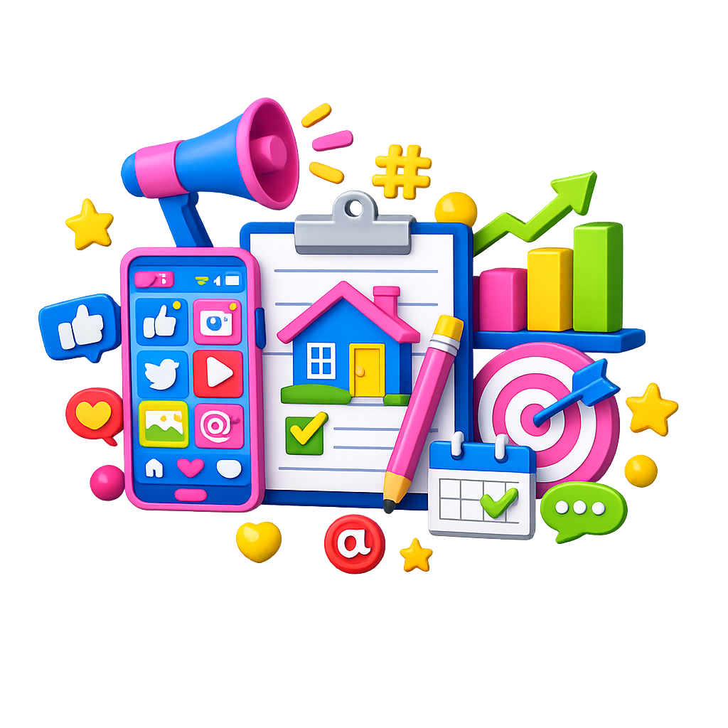 Colourful creative collateral planning illustration