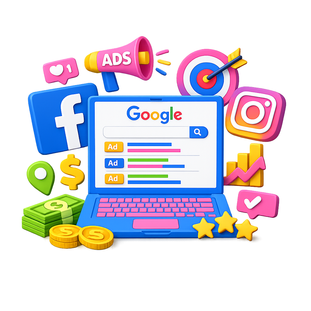 Colourful Google and social advertising illustration
