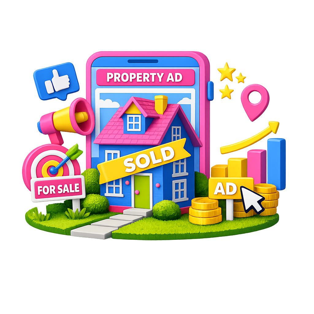 Colourful property advertising illustration